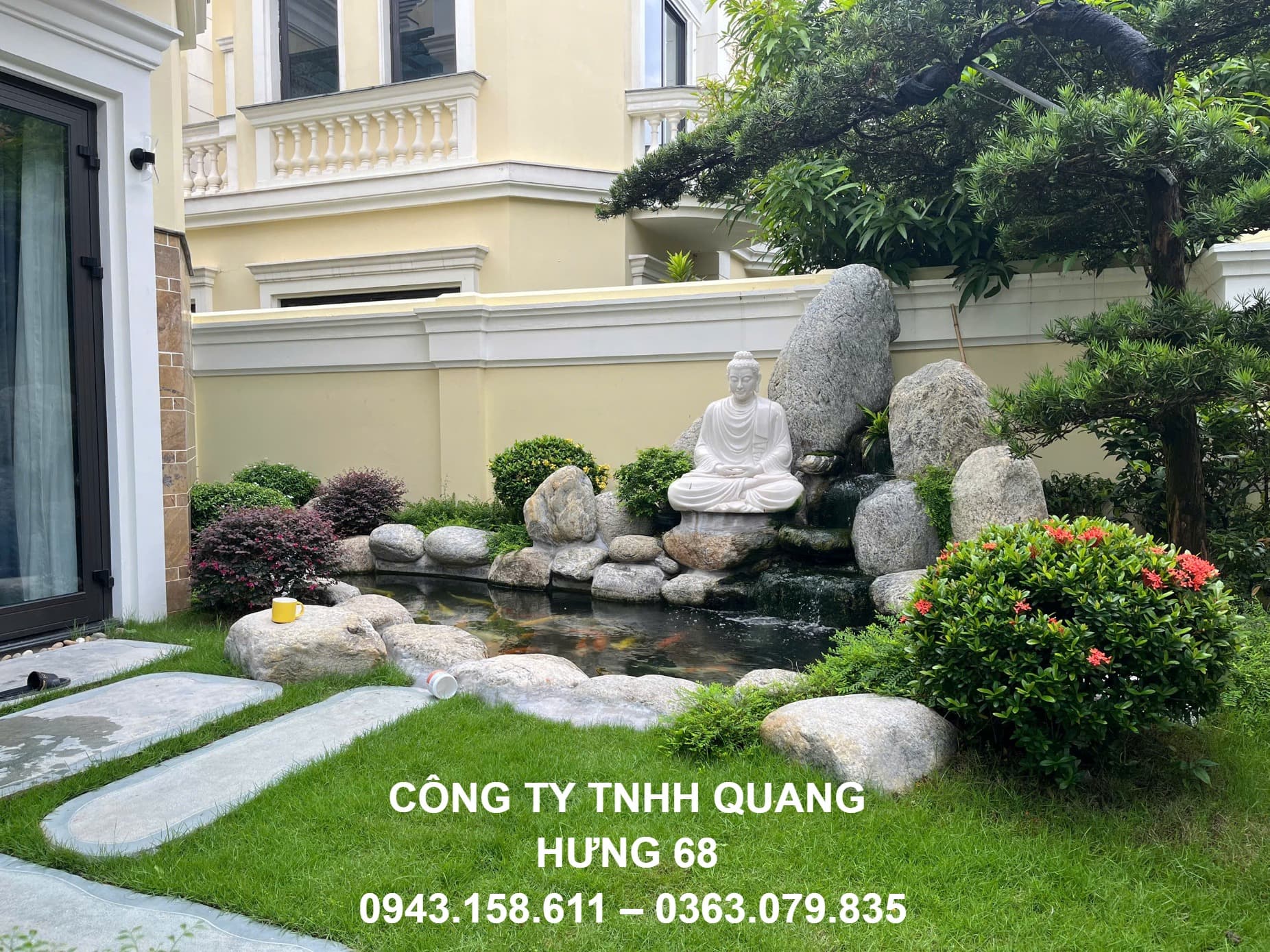 Thiết Kế, Thi Công sân vườn bằng đá cuội vân mây